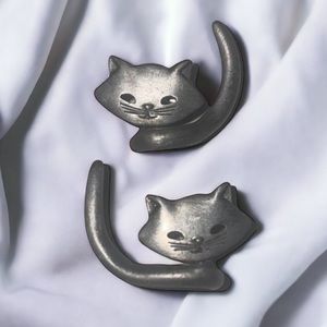 Vintage Jonette Jewelry pewter cat earrings